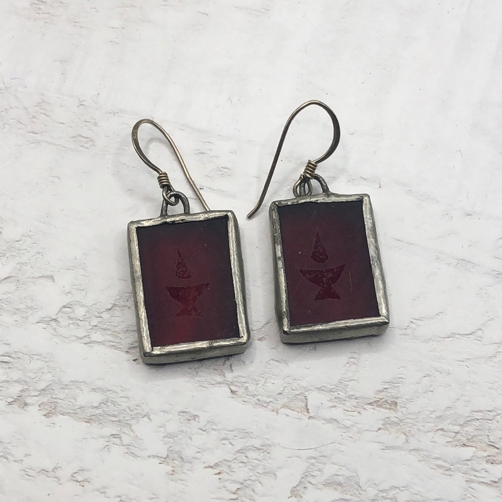 Artisan Sterling Silver 925 Recycled Art Glass Earrings Boho Rustic Handmade 20$
